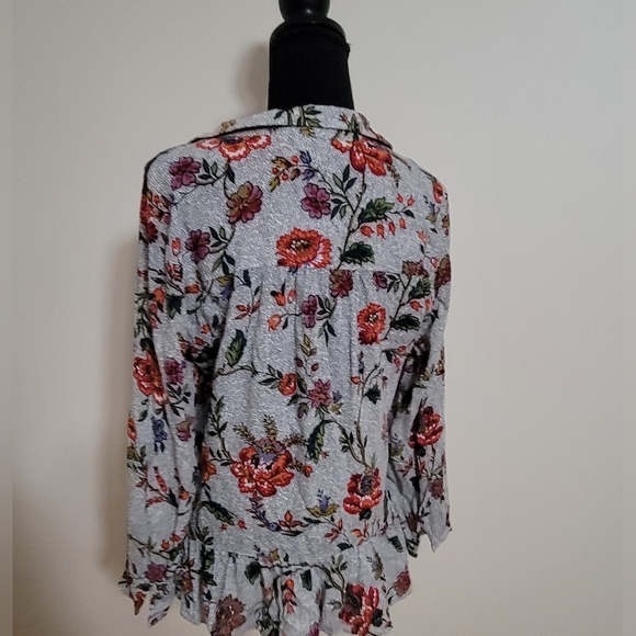 Anthropologie Maeve Janie Multicolored Flounced Floral Polka Dot Top Size 4 - Picture 7 of 10